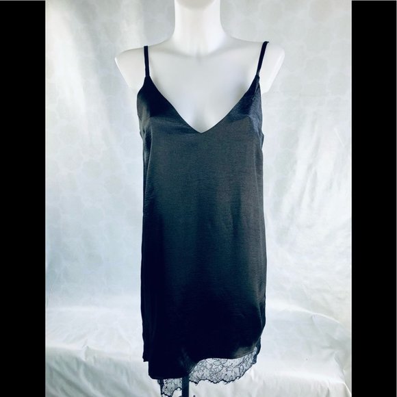 Little Mountain Vancouver Black & Lace Silky Slipdress LBD Size Small - Picture 5 of 13